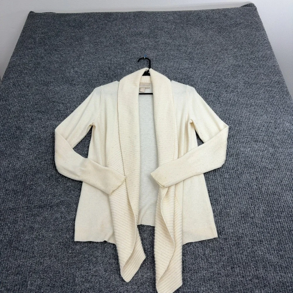 Banana Republic Cardigan Womens‎ S Snow White Wool Cashmere Open Front Draped